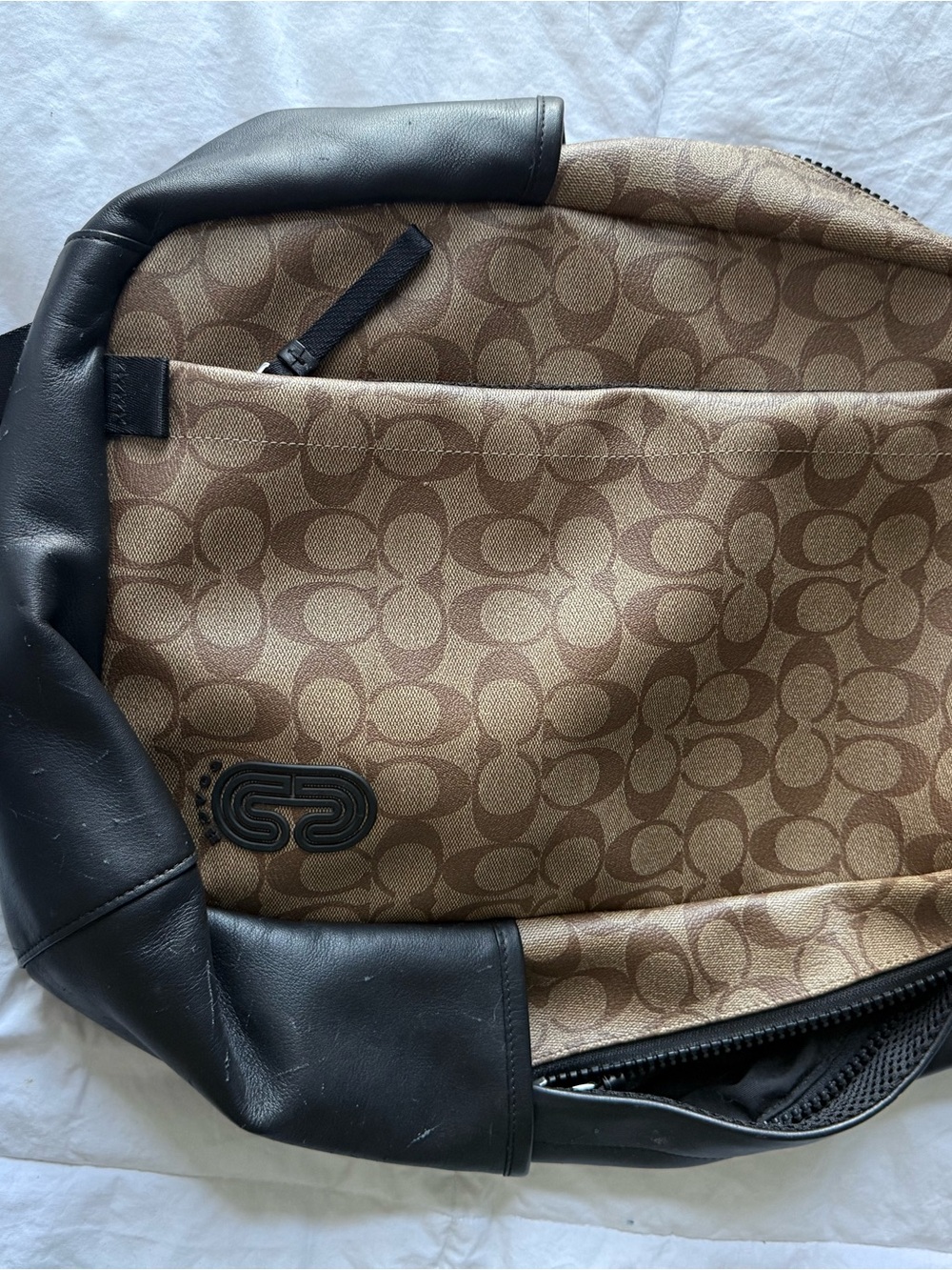 Coach Tan Signature Canvas with Black Leather Trim Men's Backpack